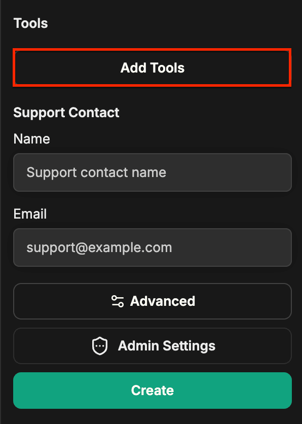 Bottom of the Agent Builder panel with the Add Tools button highlighted