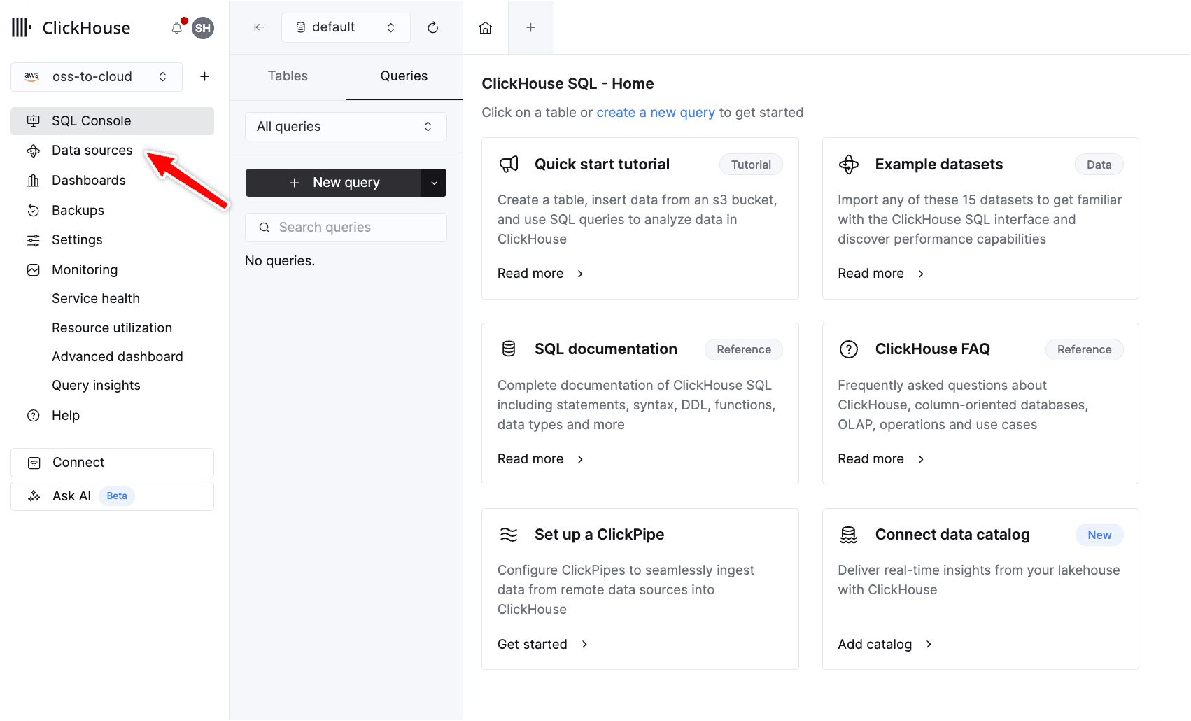 Navigate to Data Sources