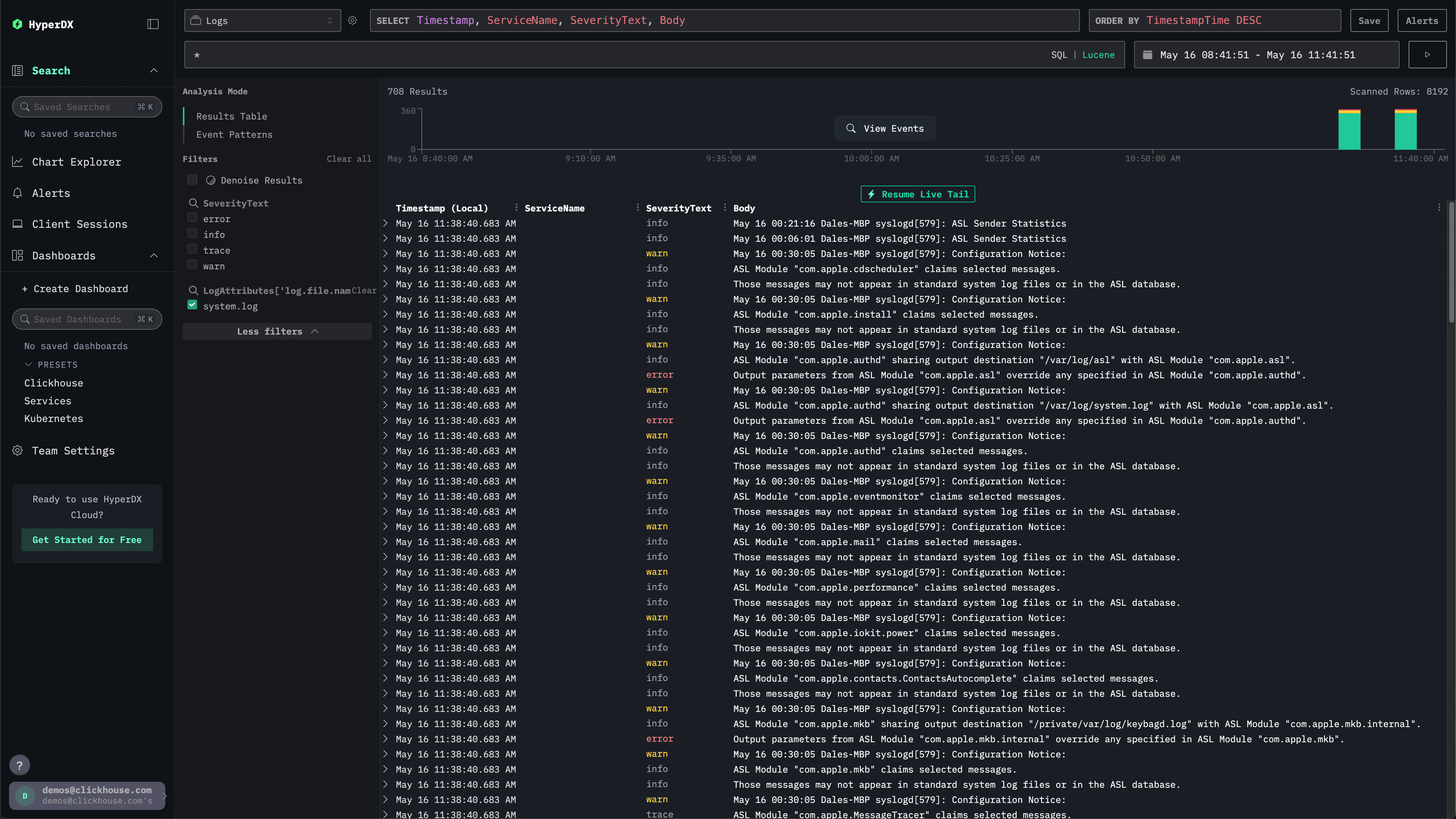 HyperDX Local logs